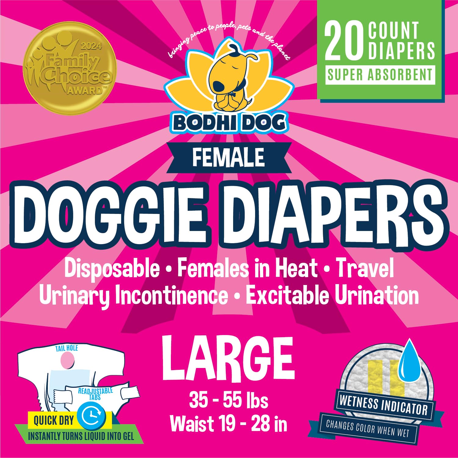 Bodhi Dog disposable female diaper with super absorbent core for dryness