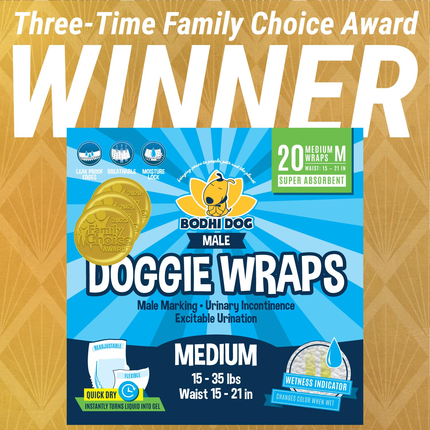Bodhi Dog disposable male diapers with velcro fit provide adjustable, secure comfort for your dog.