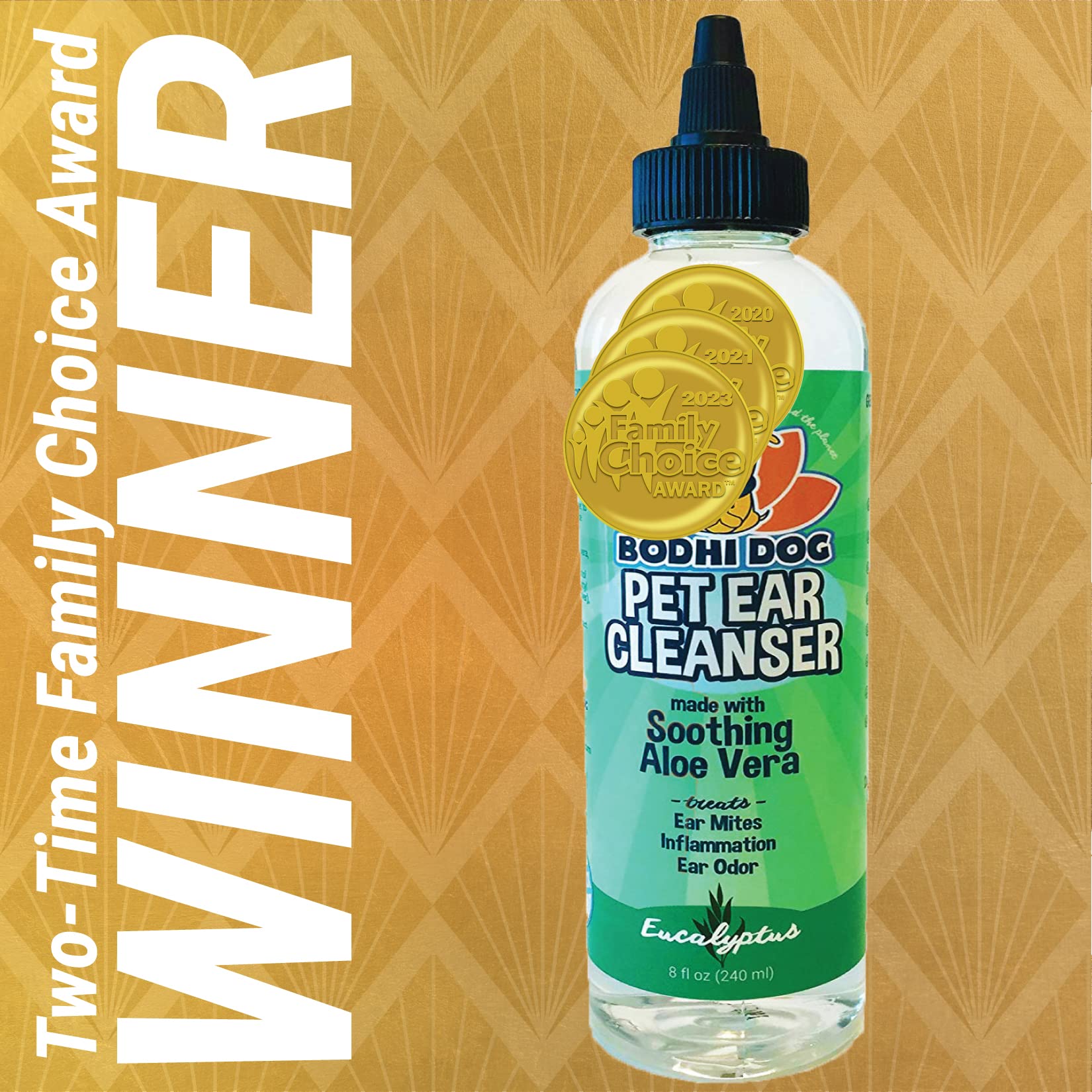 Bodhi Dog Ear Cleaner ingredients with aloe vera and eucalyptus for soothing ears.