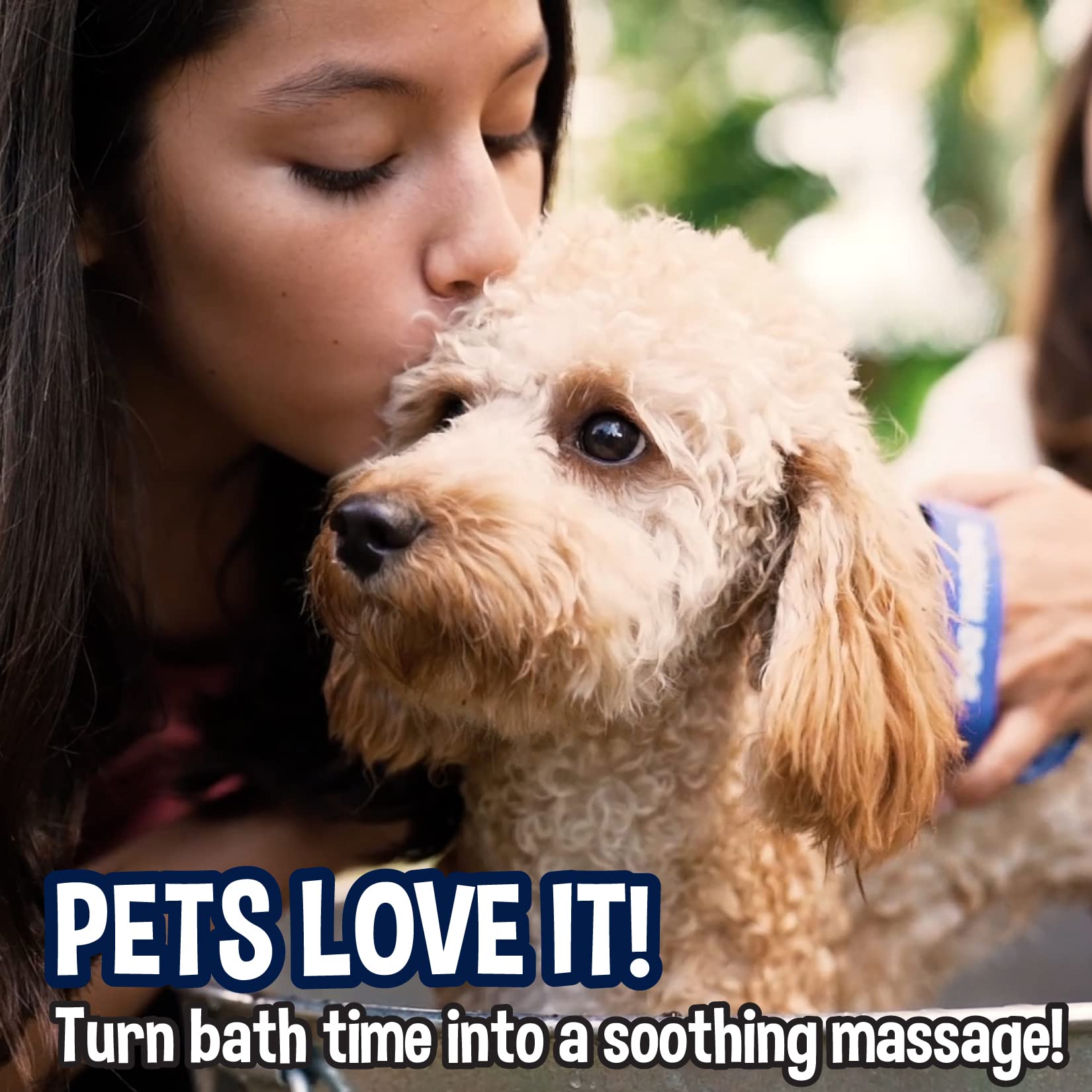 Close-up of Bodhi Dog bath brush rubber tips for deshedding