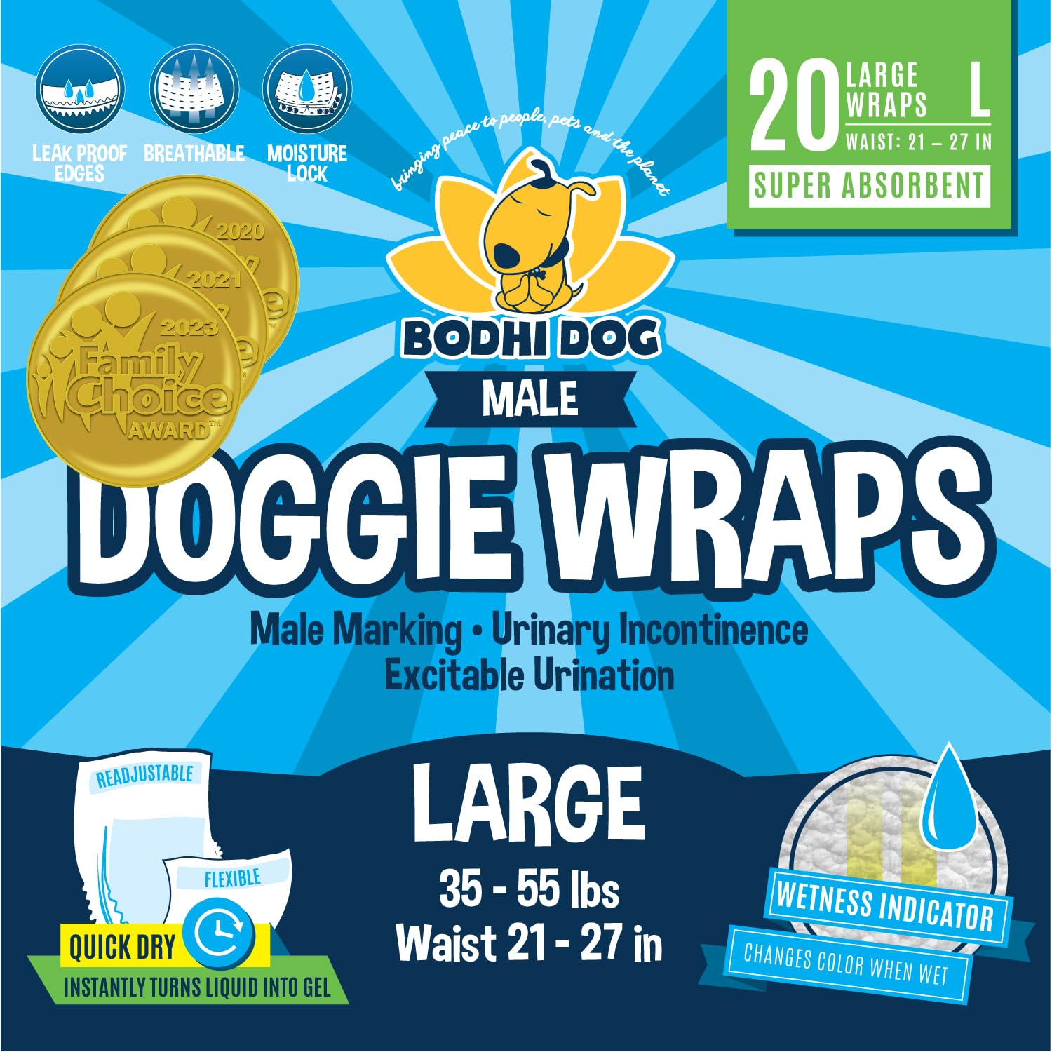 Bodhi Dog large male diaper with adjustable velcro waist for secure fit.