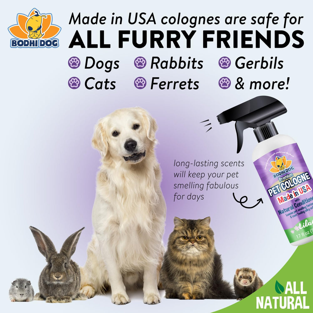 Bodhi Dog Lilac Cologne in use during cuddle time with pets