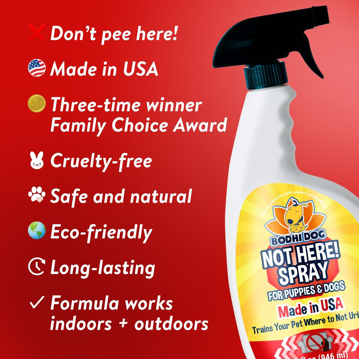 Bodhi Dog Not Here spray used on a marked area to discourage marking.