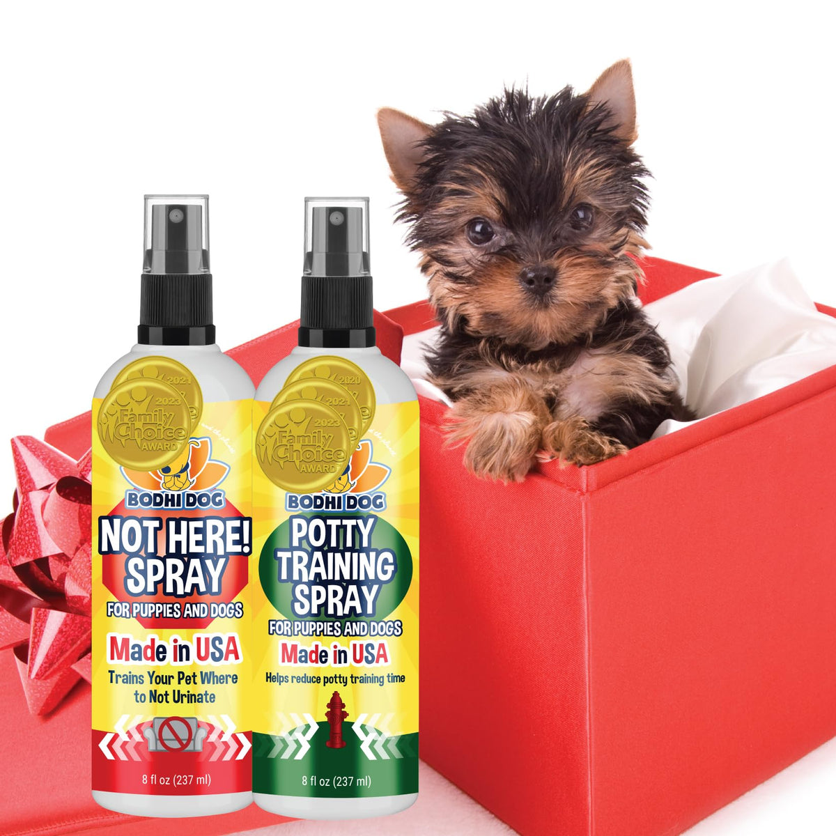 Bodhi Dog Not Here! Spray bottle deters puppies from restricted areas safely.