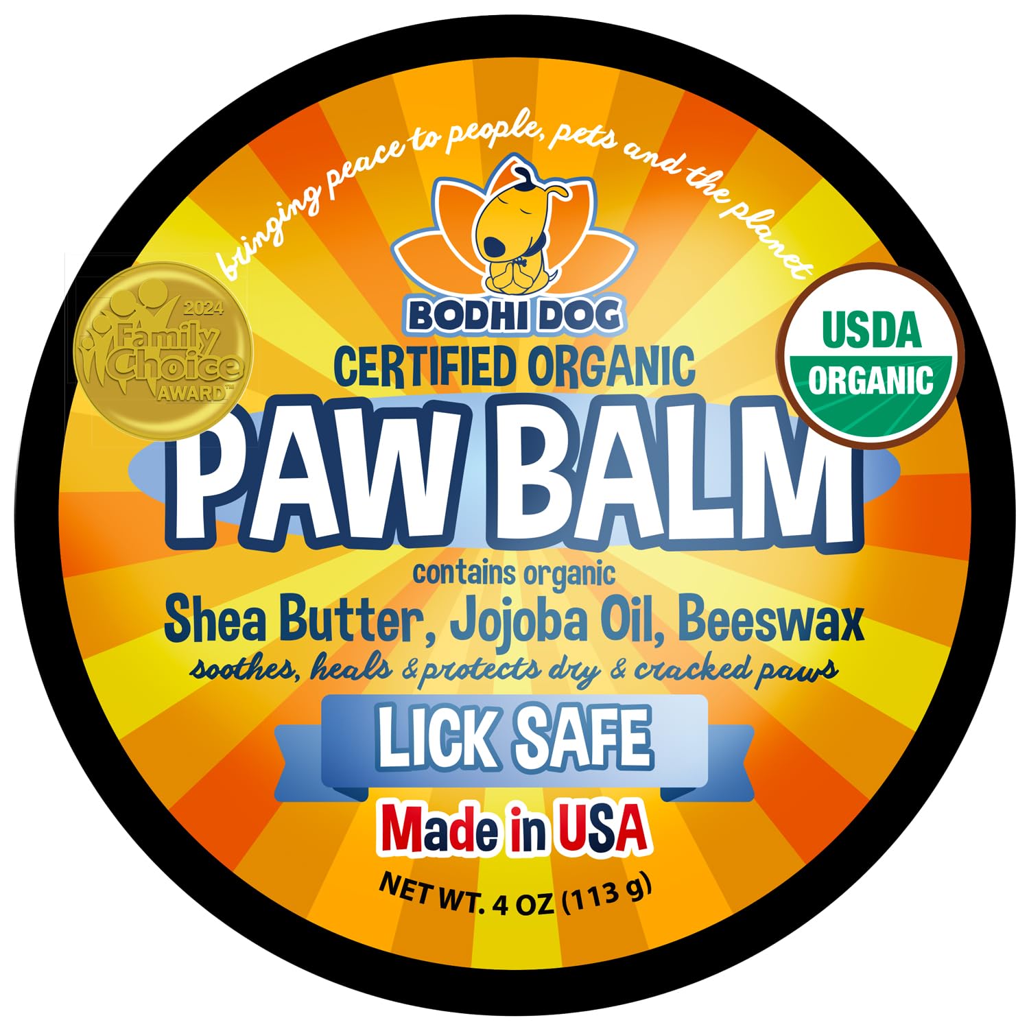 Bodhi Dog Paw Balm on a paw pad showing lick-safe moisture for dry paws.