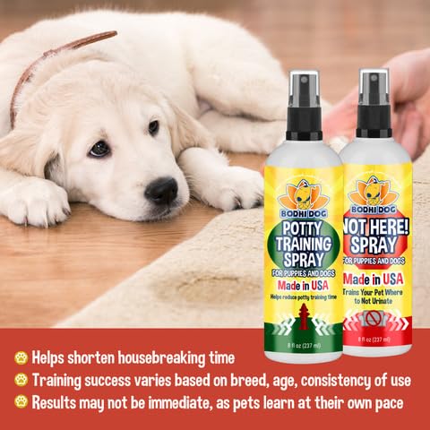 Bodhi Dog Potty Training Spray 8oz attracts puppies to designated spots during housebreaking.