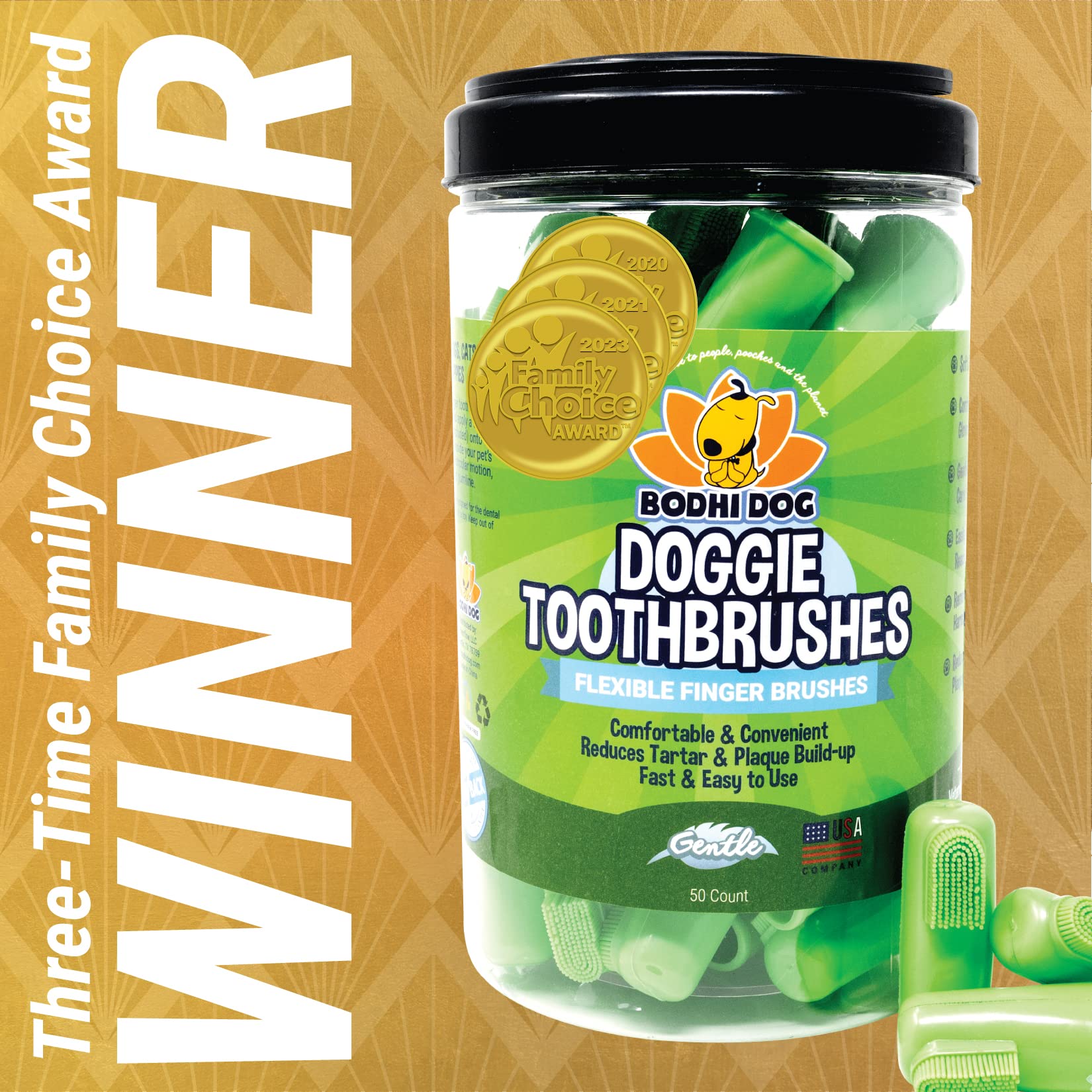 Bodhi Dog soft silicone-bristles close-up for comfortable at-home dental care.