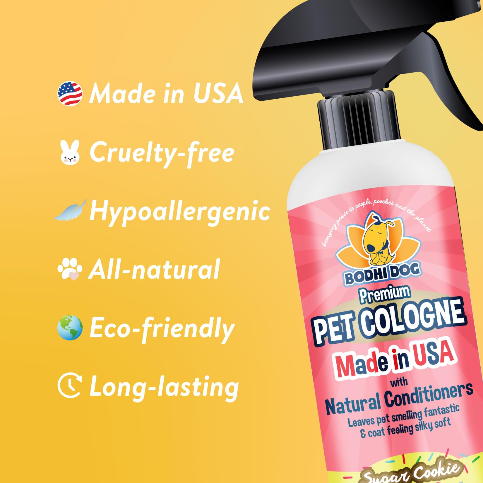 Label of Bodhi Dog Sugar Cookie Cologne highlighting safe USA made formula