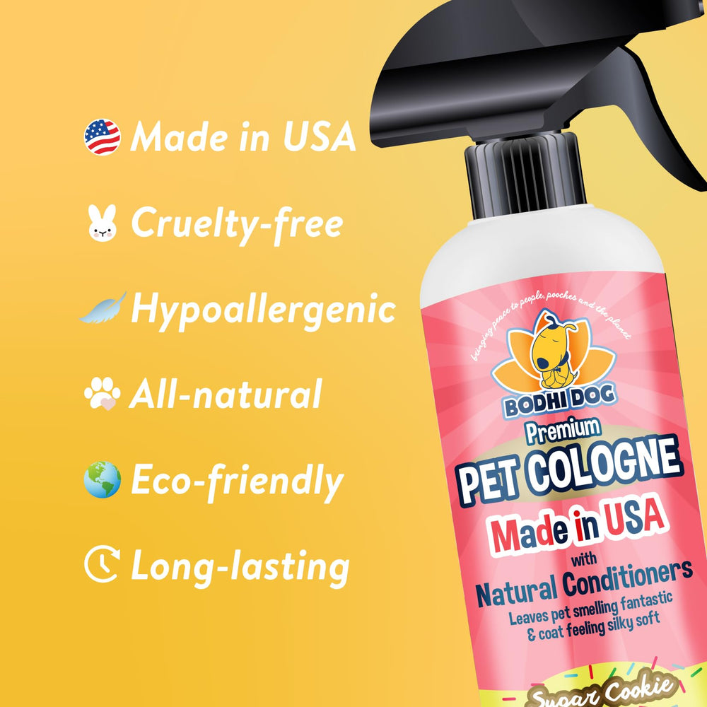 Label of Bodhi Dog Sugar Cookie Cologne highlighting safe USA made formula