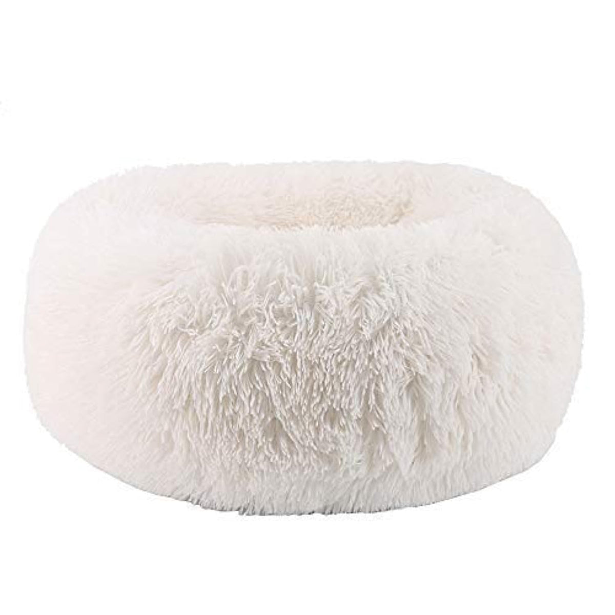 BODISEINT modern soft plush round bed in white with donut shape, ideal for cozy small pets.