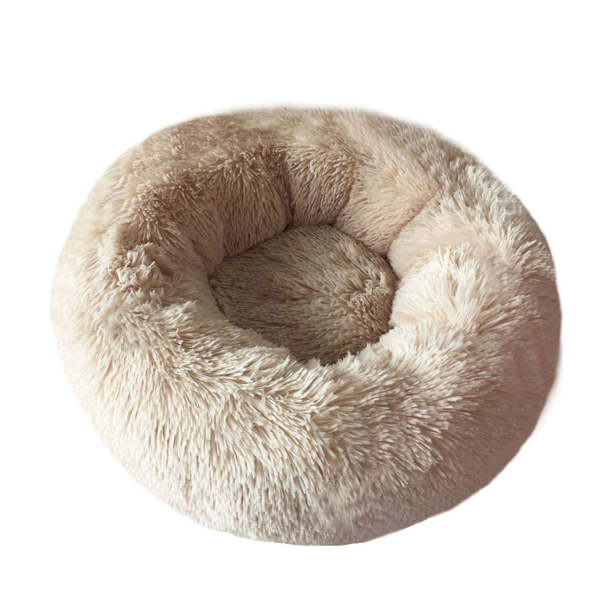 BODISEINT modern soft plush round bed front view, cozy snuggling for cats and small dogs