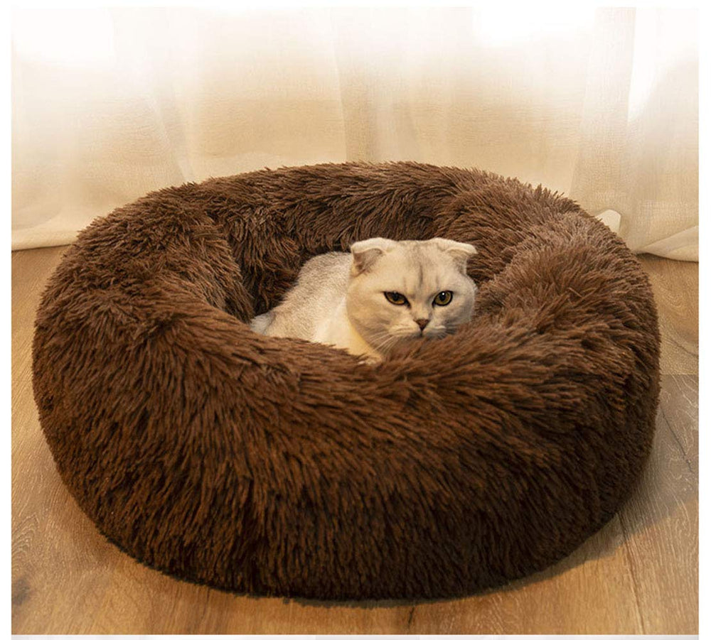 BODISEINT 20-inch round bed in chocolate enhances comfort during naps.