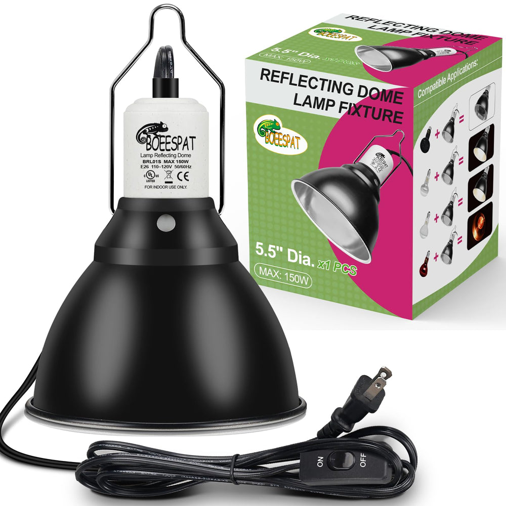 BOEESPAT reptile lamp fixture 5.5-inch deep dome boosts reliable basking warmth