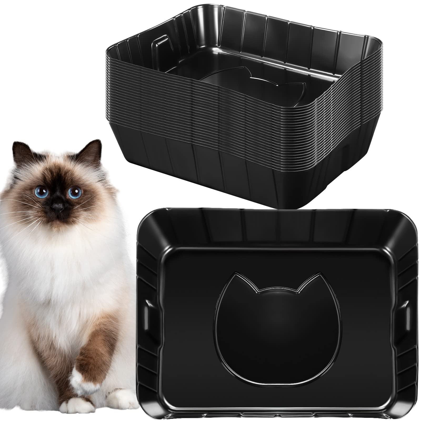 Bokon disposable litter box 25-pack front view with compact design for easy storage.