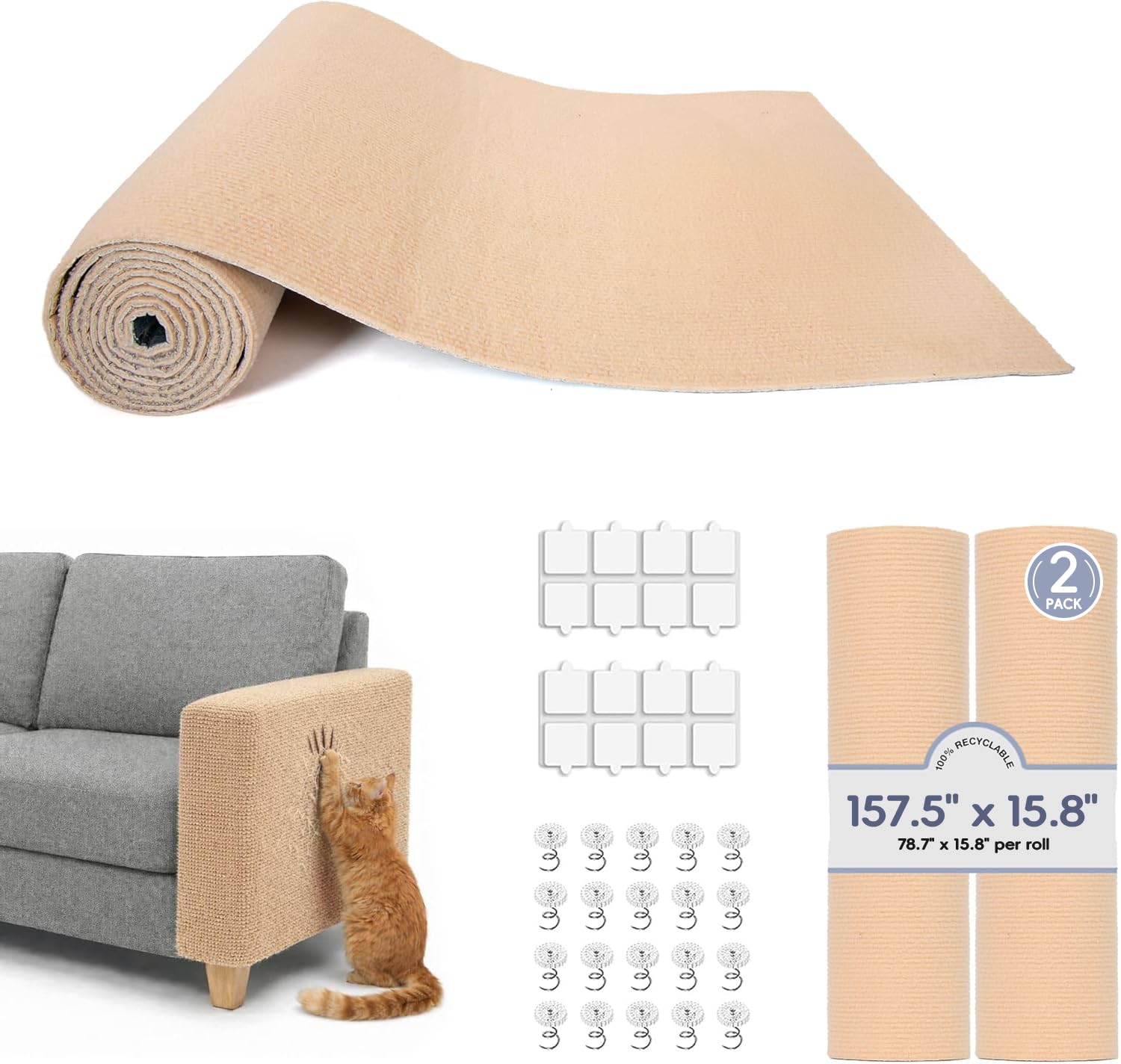 BOLIAN 157.5-inch cat scratch protector pack shielding large sofa surfaces