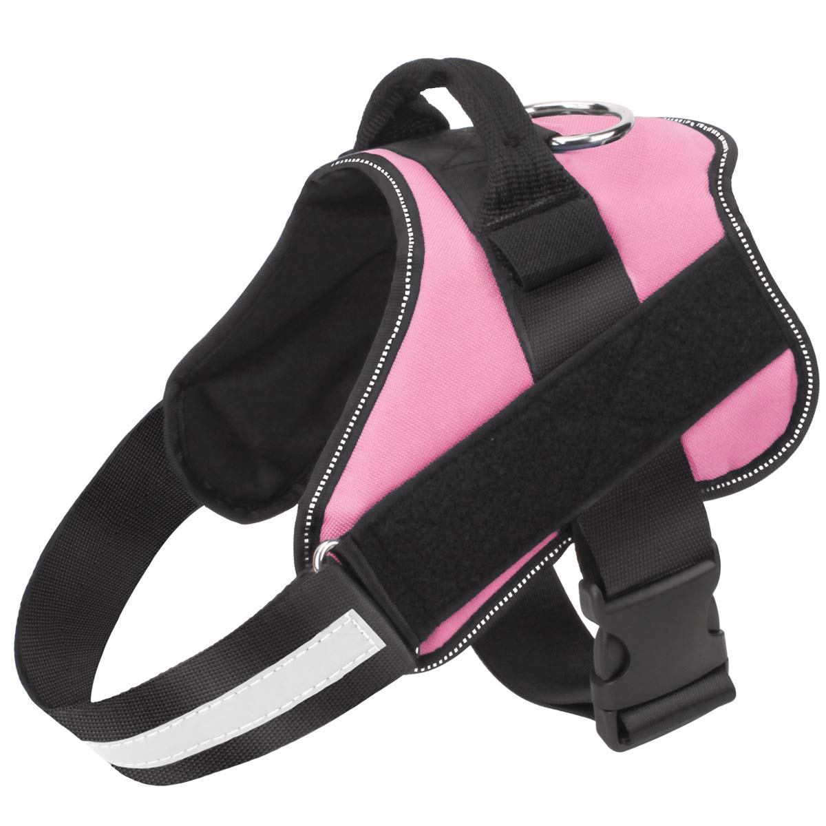 Bolux no-pull dog harness with reflective pink straps for safer night walks.