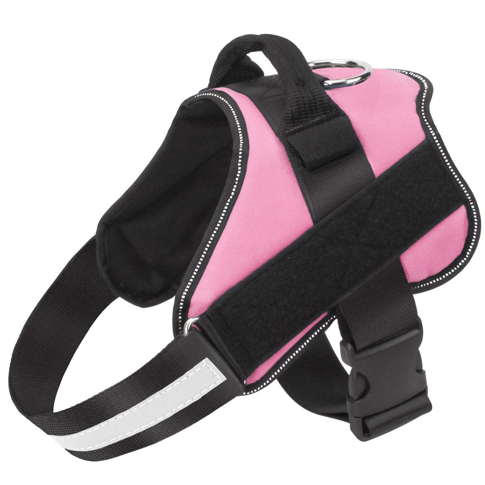 Bolux no-pull dog harness with reflective pink straps for safer night walks.