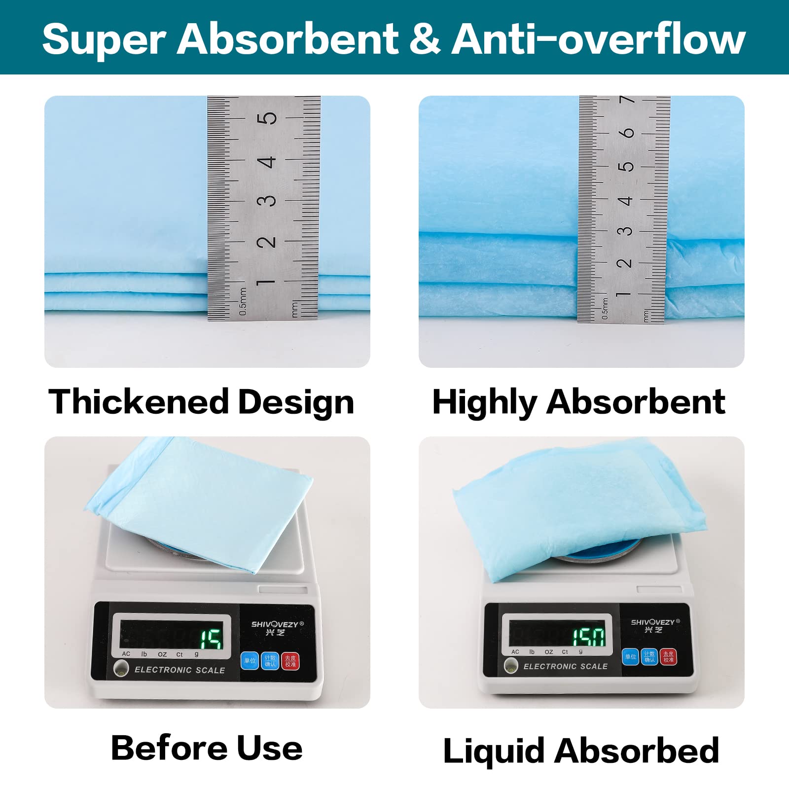 Bolux pad with leak-proof edges minimizes floor seepage.