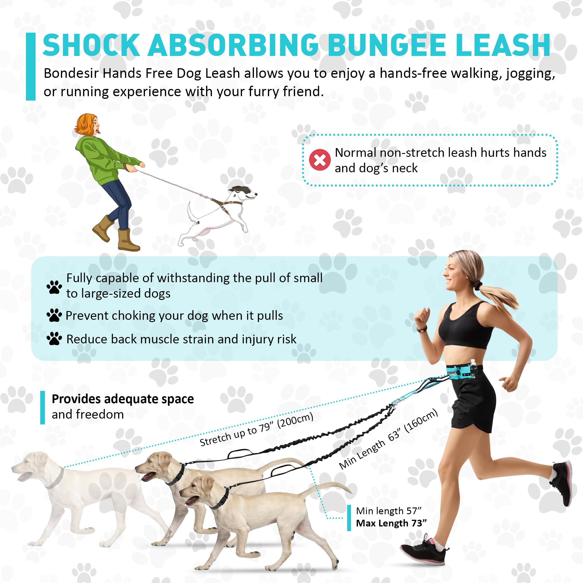 Bondesir heavy-duty leash with no-pull control and comfortable bungee pull.