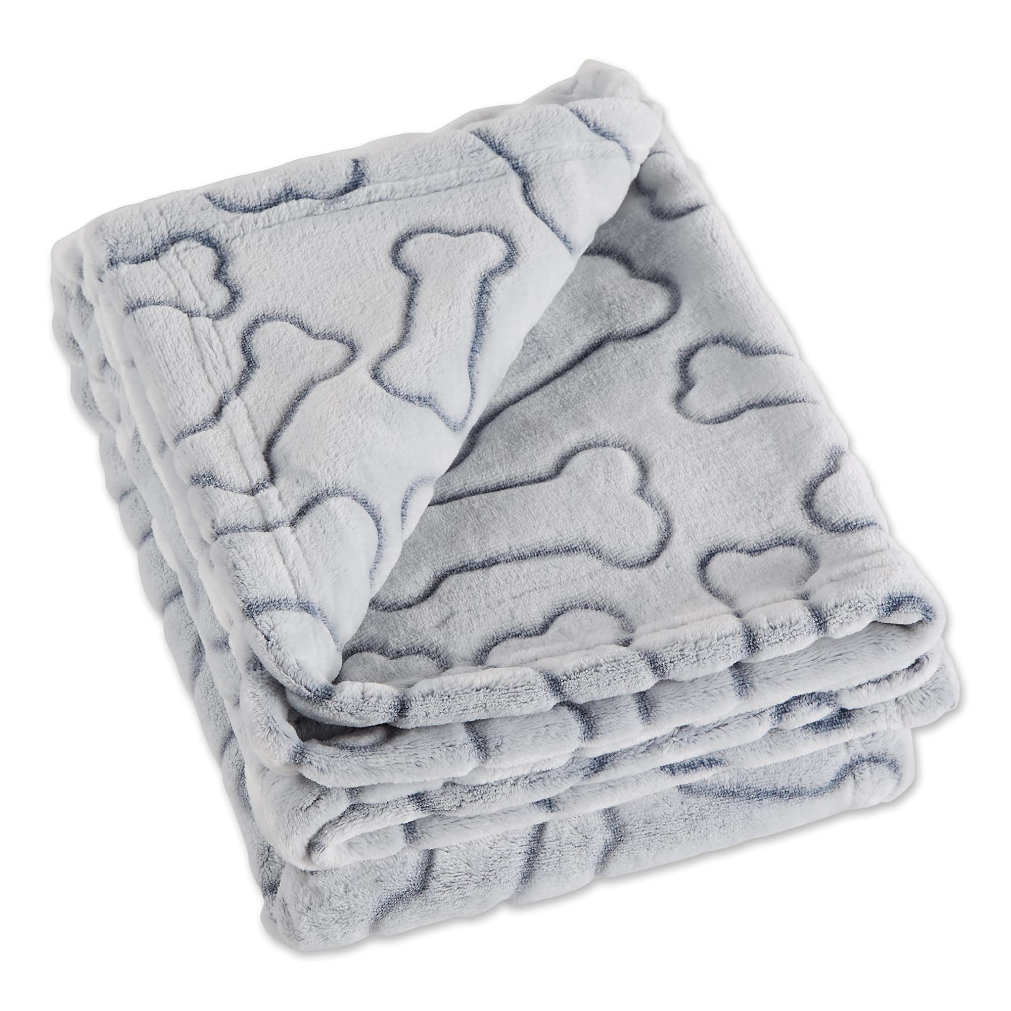 Bone Dry embossed bone print pet blanket 36x48 gray; cozy warmth for pets and couches.