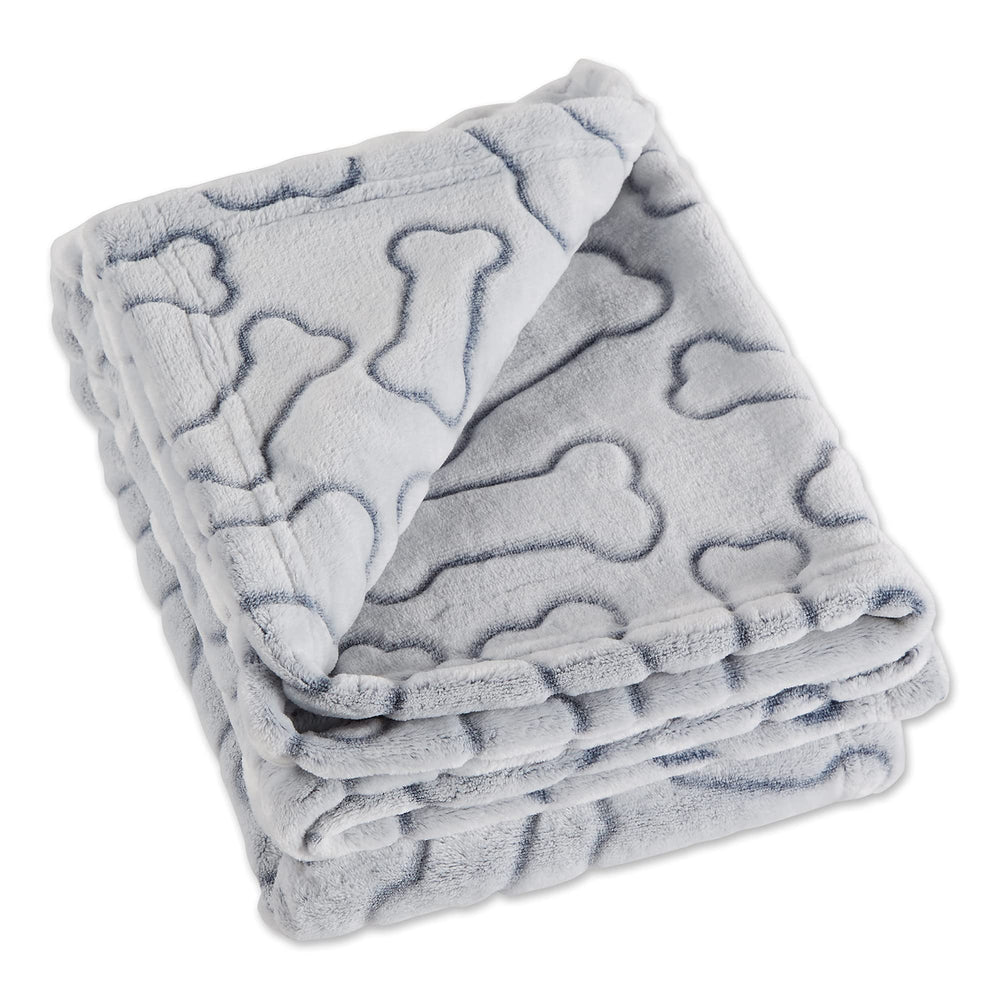 Bone Dry embossed bone print pet blanket 36x48 gray; cozy warmth for pets and couches.