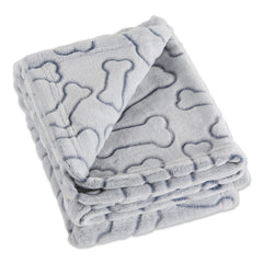 Bone Dry embossed bone print pet blanket 36x48 gray; cozy warmth for pets and couches.