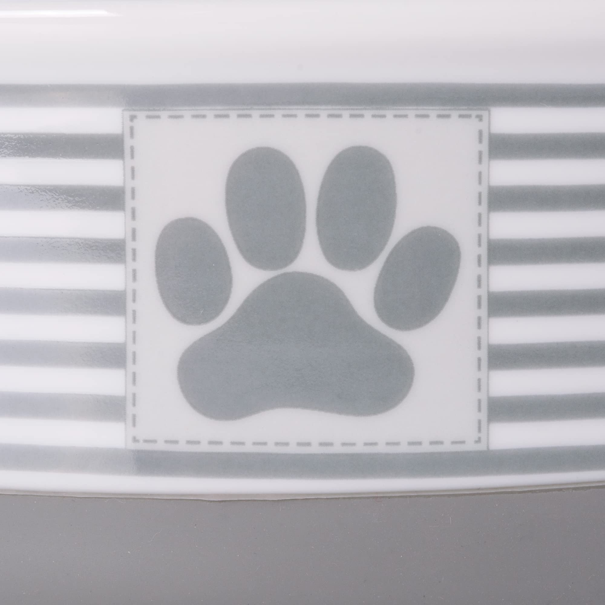 Bone Dry paw print stripe bowl keeps feeding tidy and stable.