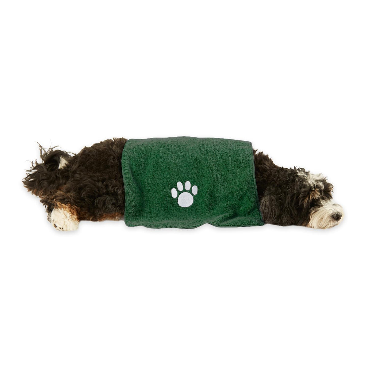 Bone Dry pet grooming towel 30x15 in hunter green for quick drying.