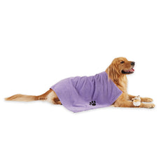 Bone Dry lavender embroidered towel showing 41x23.5 inches for post-bath drying of dogs and cats