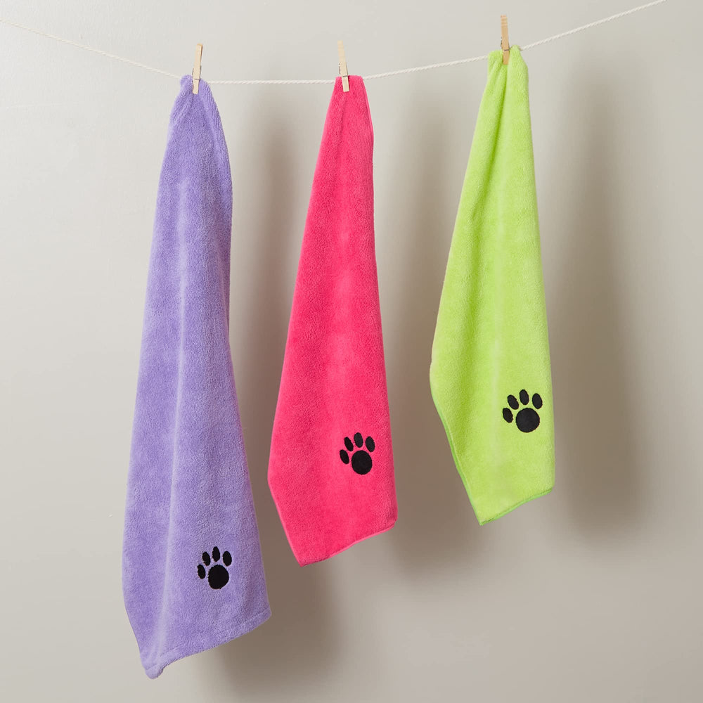 Bone Dry lavender embroidered towel for kennel use, cozy and comfortable