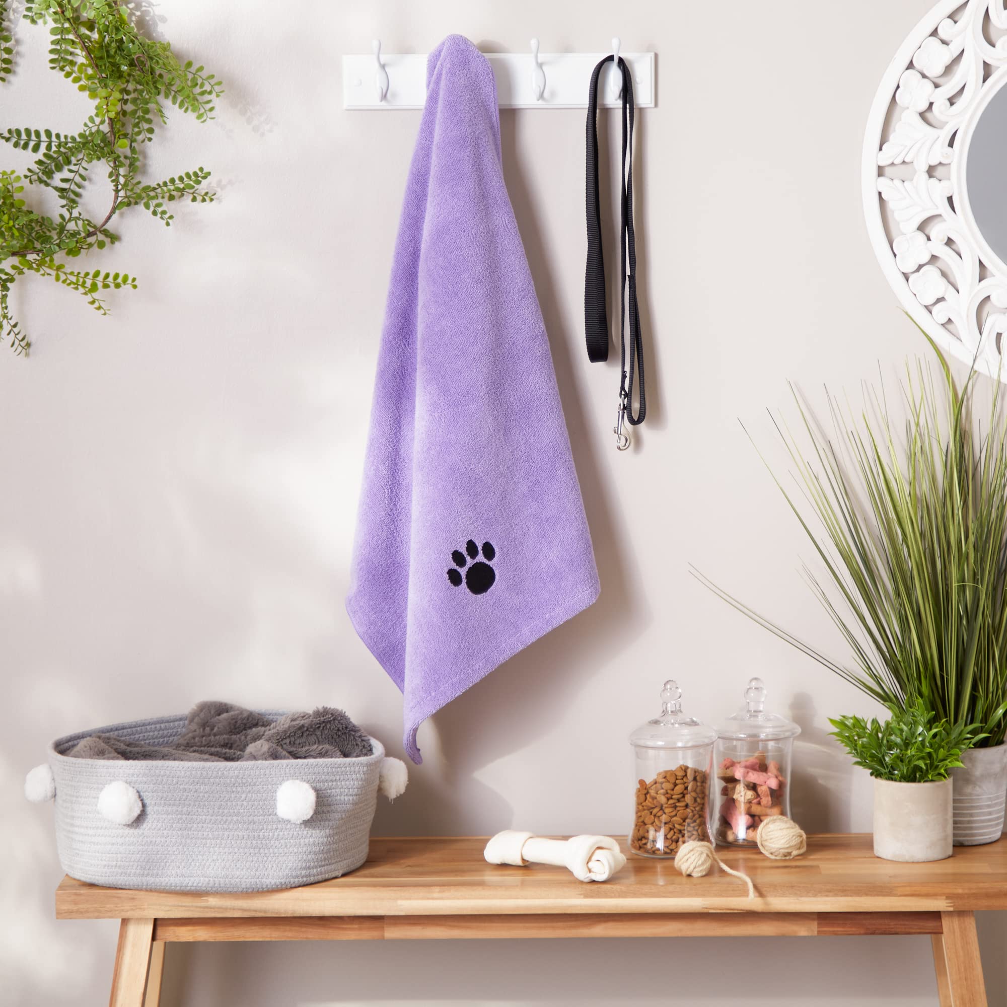 Bone Dry lavender embroidered towel is lightweight and travel-ready for car trips