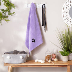 Bone Dry lavender embroidered towel is lightweight and travel-ready for car trips