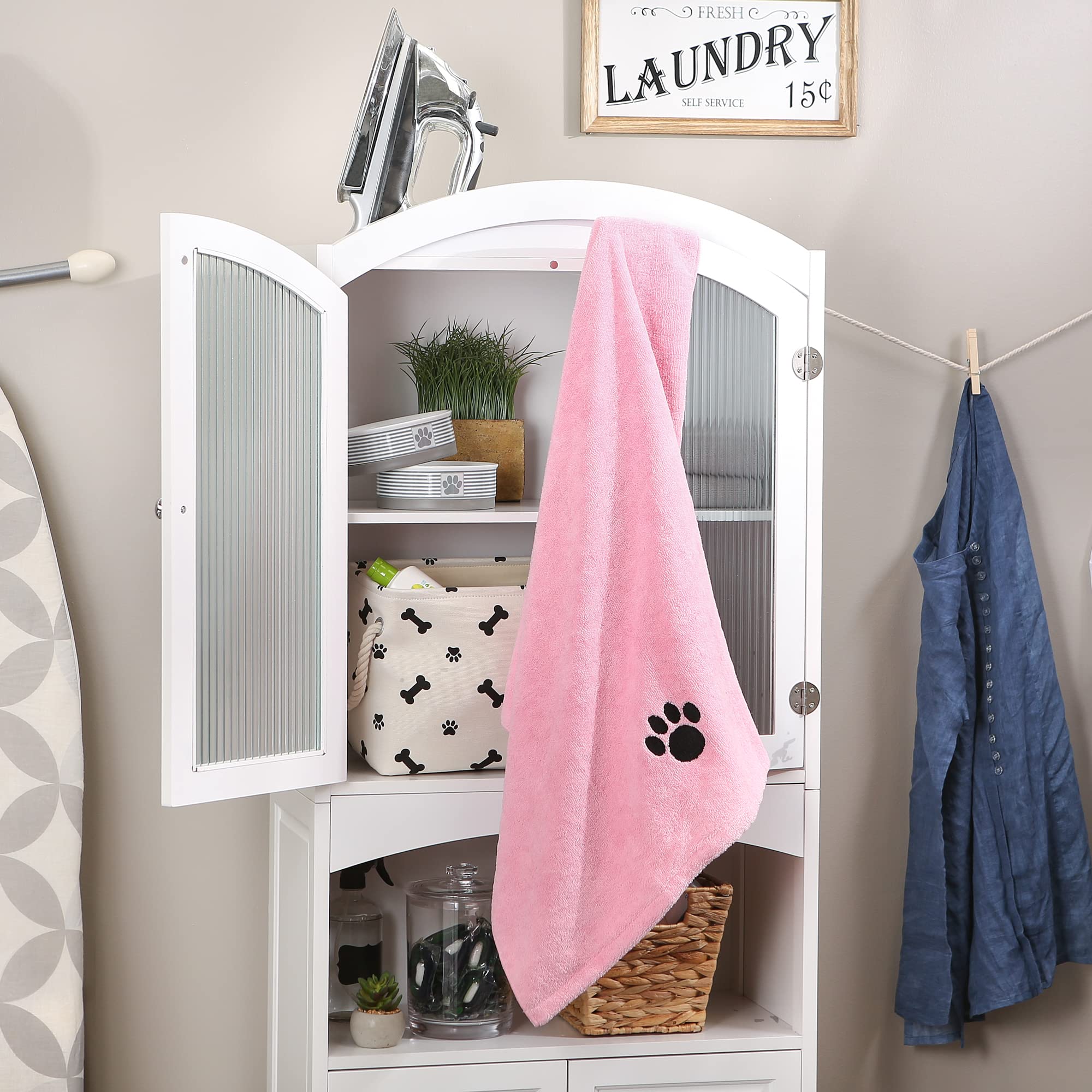 Bone Dry pink towel used in grooming to keep fur dry