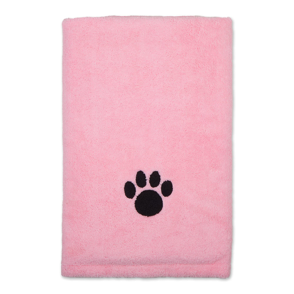 Bone Dry pink towel folded for compact travel and storage