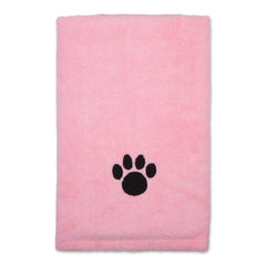 Bone Dry pink towel folded for compact travel and storage