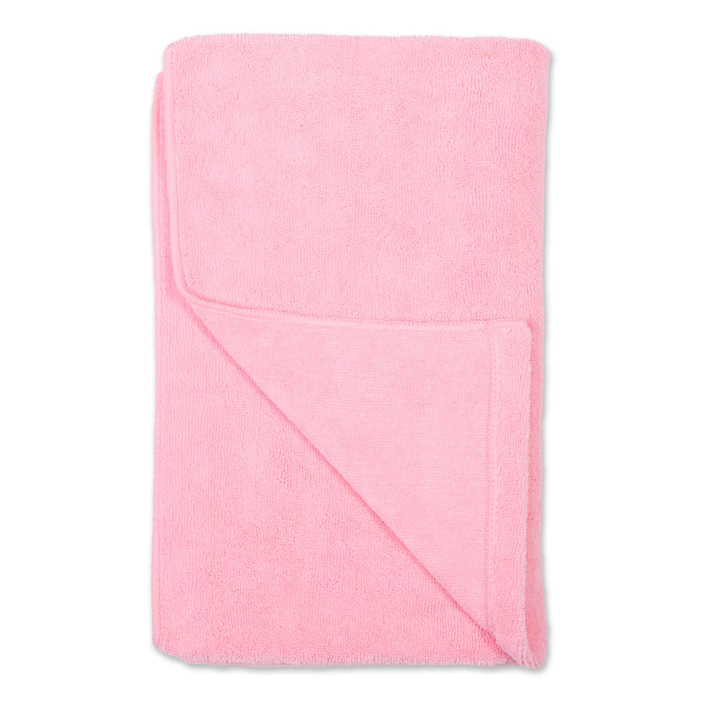 Bone Dry pink towel close up shows soft microfiber