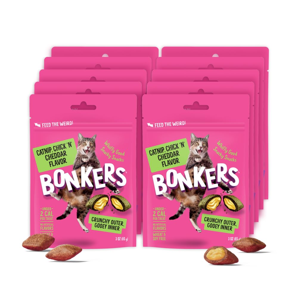 Bonkers cat treats with crunchy outside and gooey center for cats