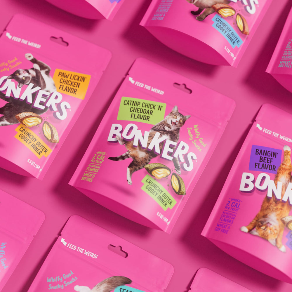 Bonkers catnip and cheddar treats with gooey center for engaging play