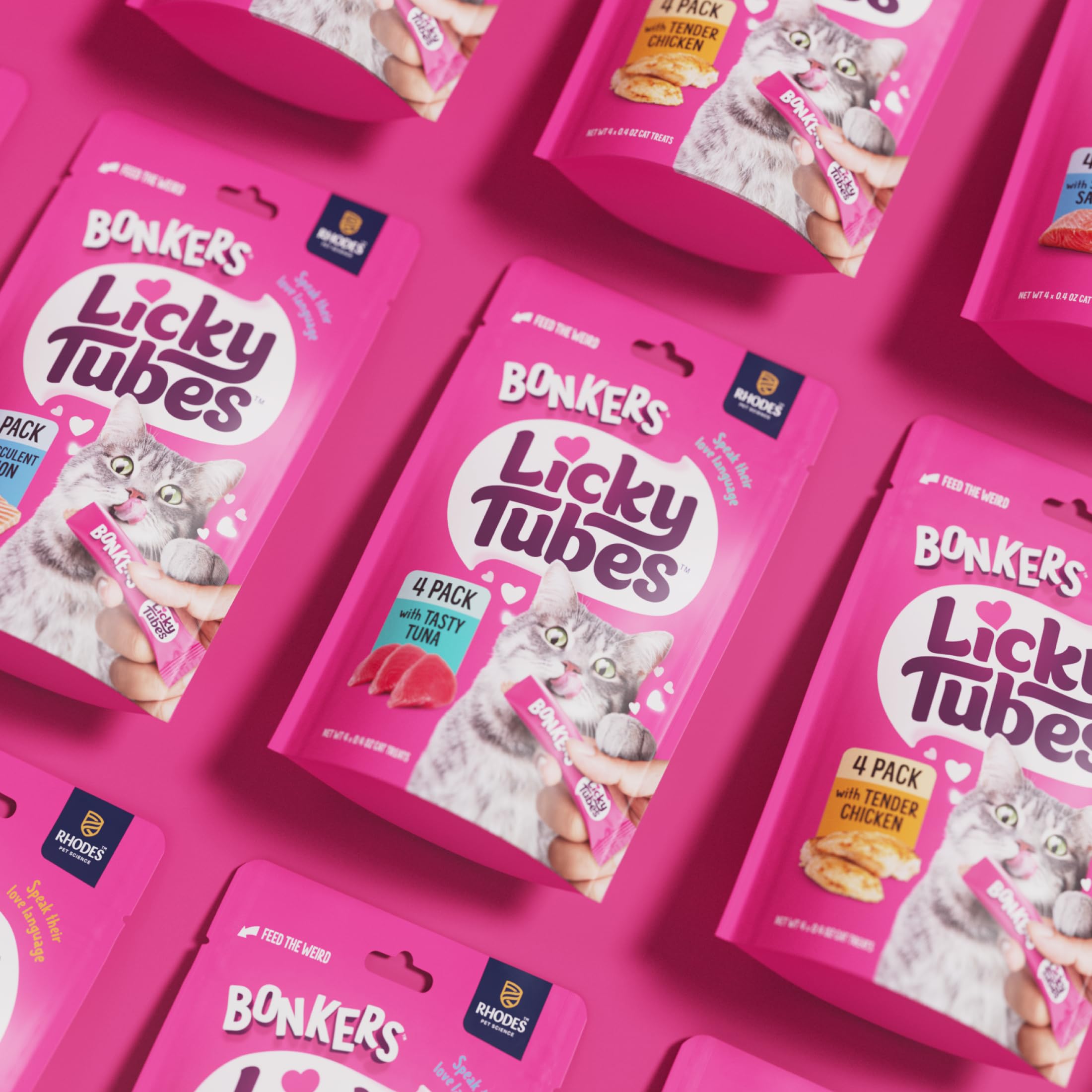 Creamy texture of Bonkers Licky Tubes shown as a lickable cat treat.