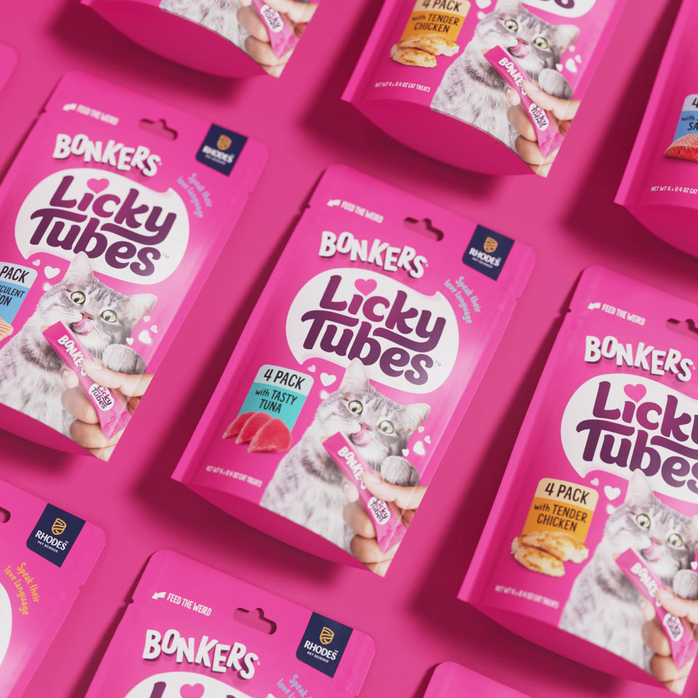 Creamy texture of Bonkers Licky Tubes shown as a lickable cat treat.
