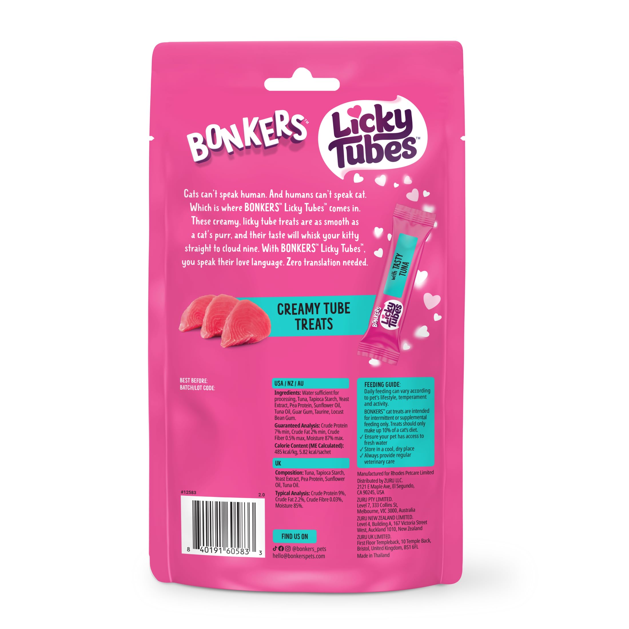 Bonkers Licky Tubes used as a reward or enrichment for cats.