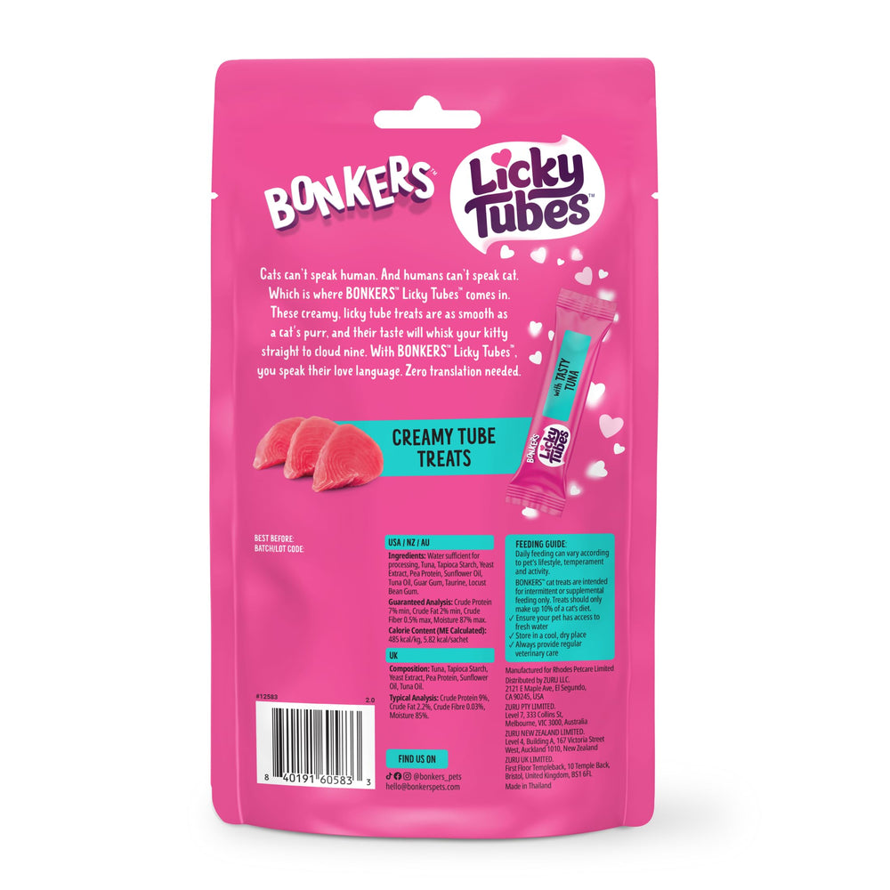 Bonkers Licky Tubes used as a reward or enrichment for cats.