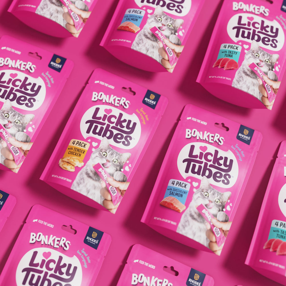 Bonkers Licky Tubes real-chicken flavor for savory feline enjoyment.