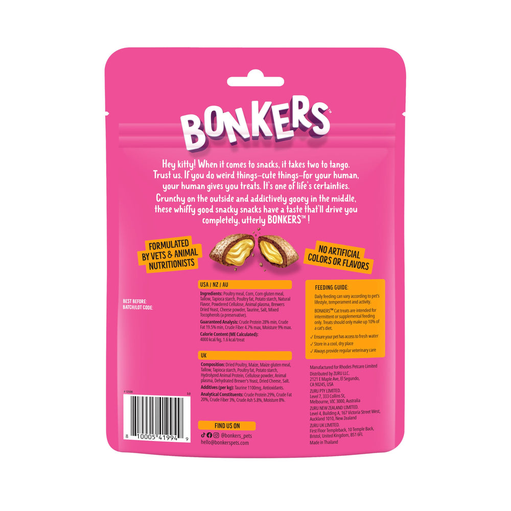 Bonkers Paw Lickin' Chicken pack on shelf for daily snacks.