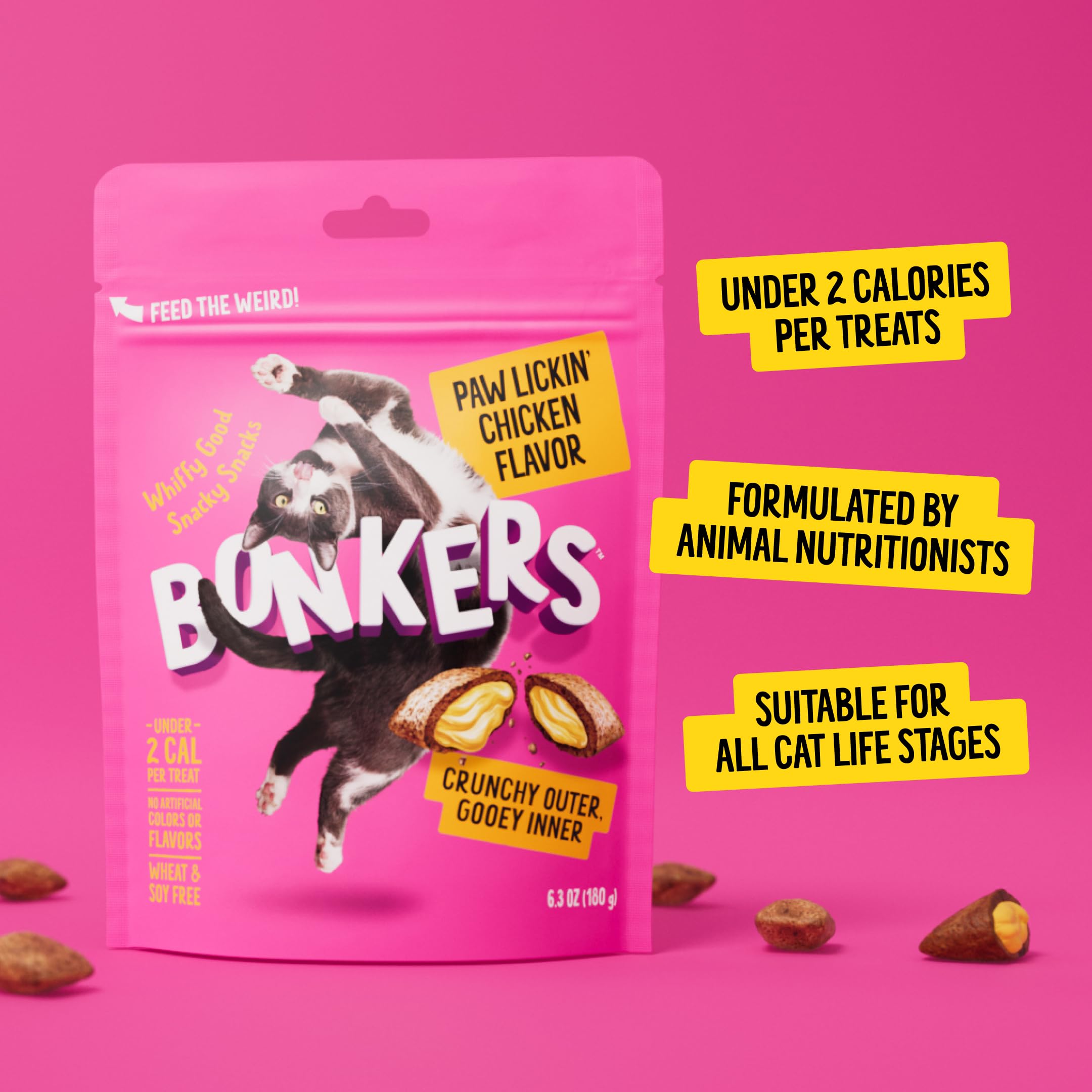 Bonkers Paw Lickin' Chicken treats dispensed from a toy.