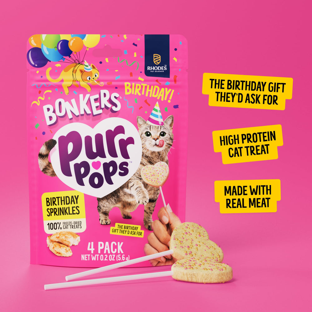 Bonkers Purrpops Birthday Edition high-protein cat treat for healthy snacking