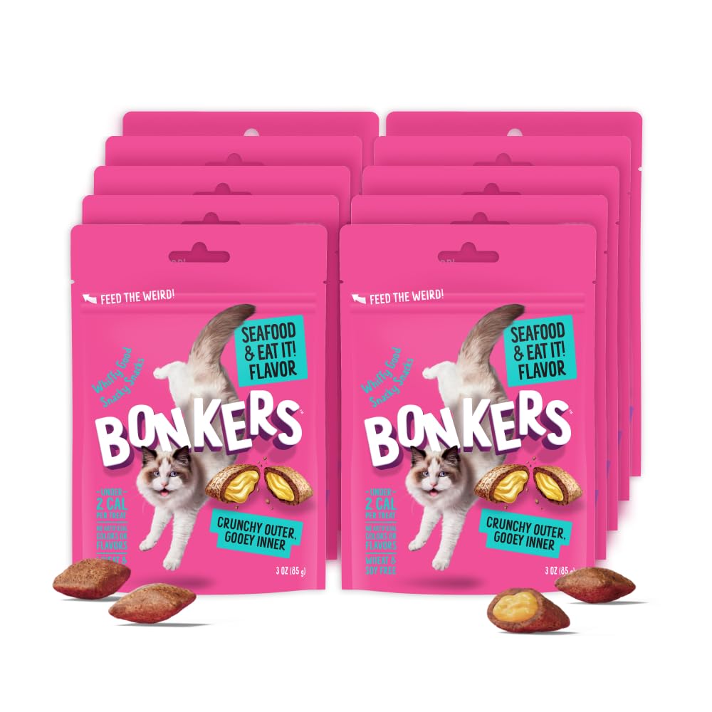 Bonkers Seafood Eat It crunchy outside and gooey center cat treat for engaging bites