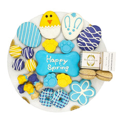 Bonne et Filou spring dog treats gift basket with a vibrant variety
