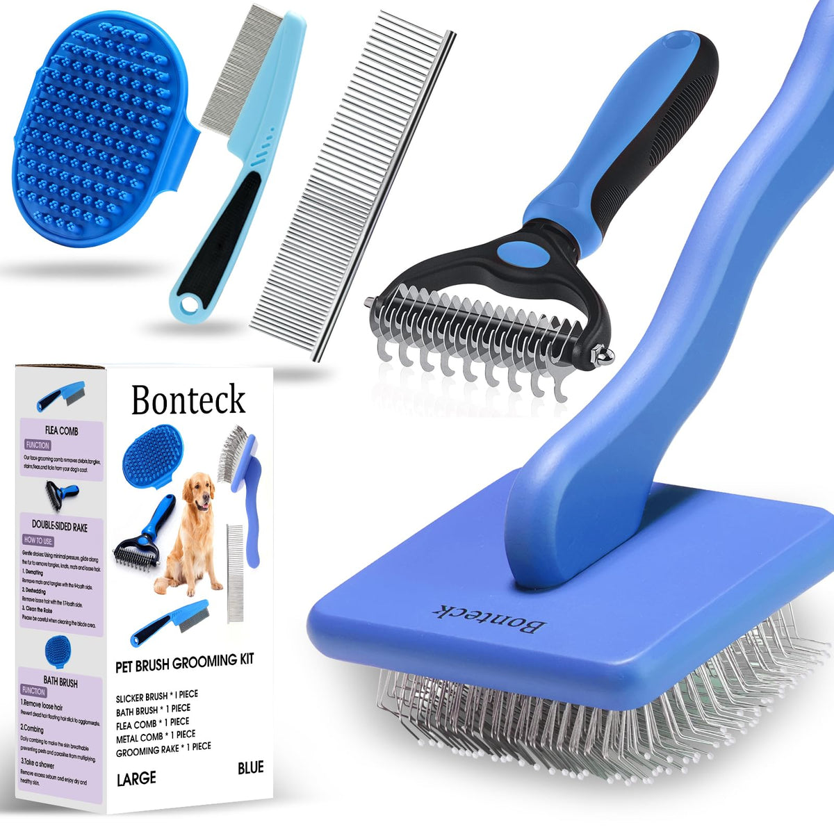 Bonteck slicker brush with long pins for detangling coats