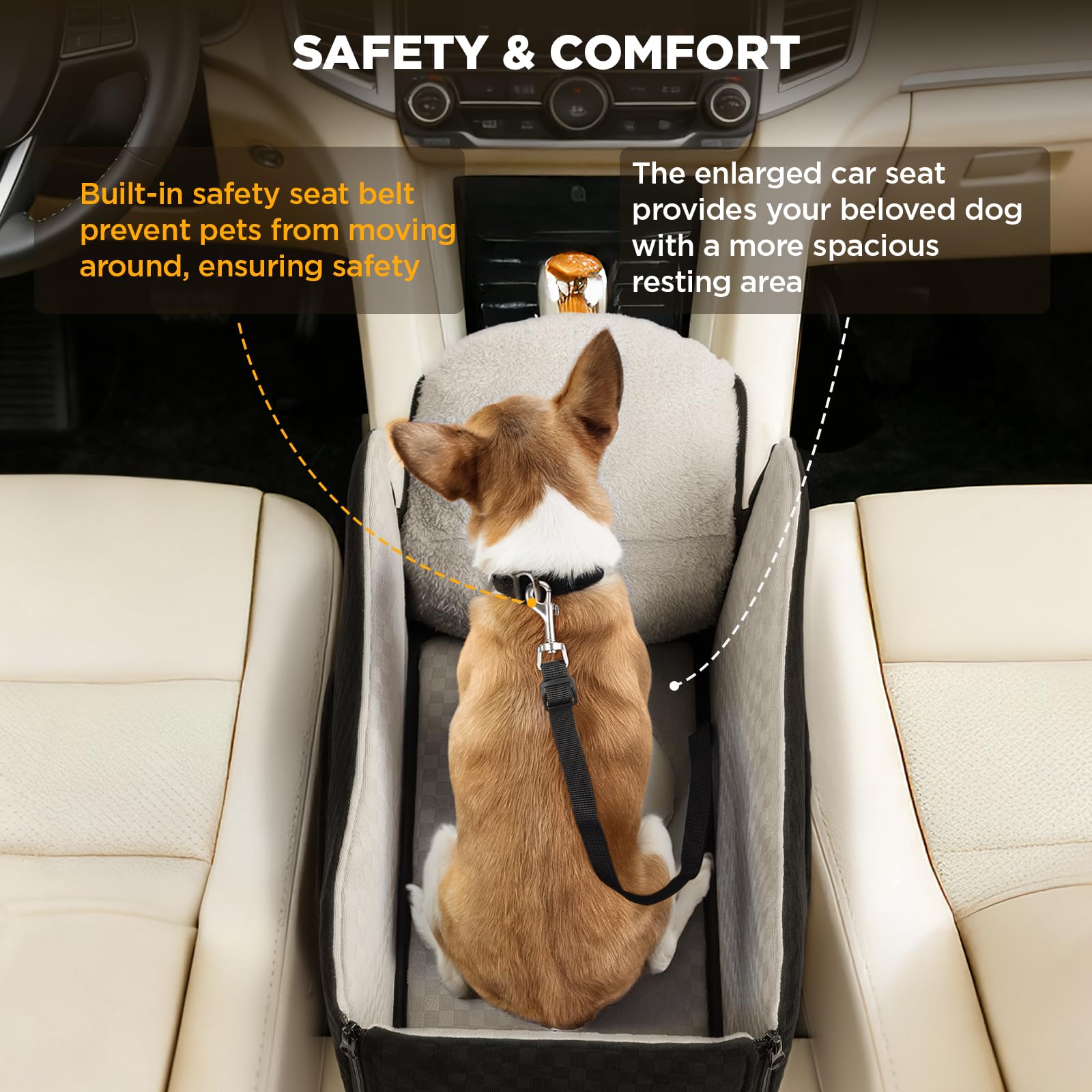 BONTHEE small-pet seat fits pets up to 15 lbs for a snug travel fit.